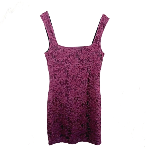 Free People Burgundy Lace Embroidered Mini Dress M Sleeveless Fitted Red Dress - Picture 1 of 4